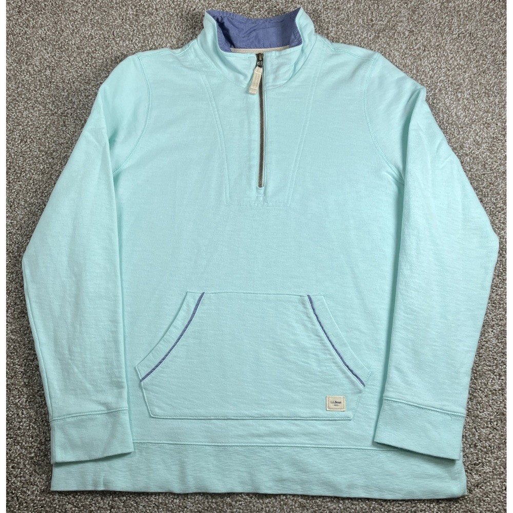 L.L. Bean Peak Island Terry 1/4 Zip Women's Large Pullover Teal Long Sleeve